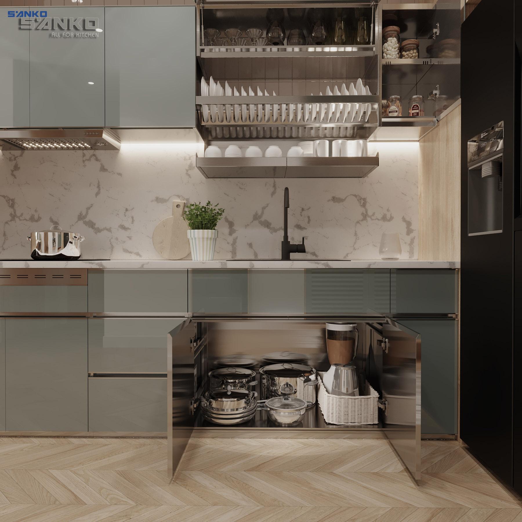 Tủ Bếp Chữ I Kích Thước 2400 Cánh Kính
