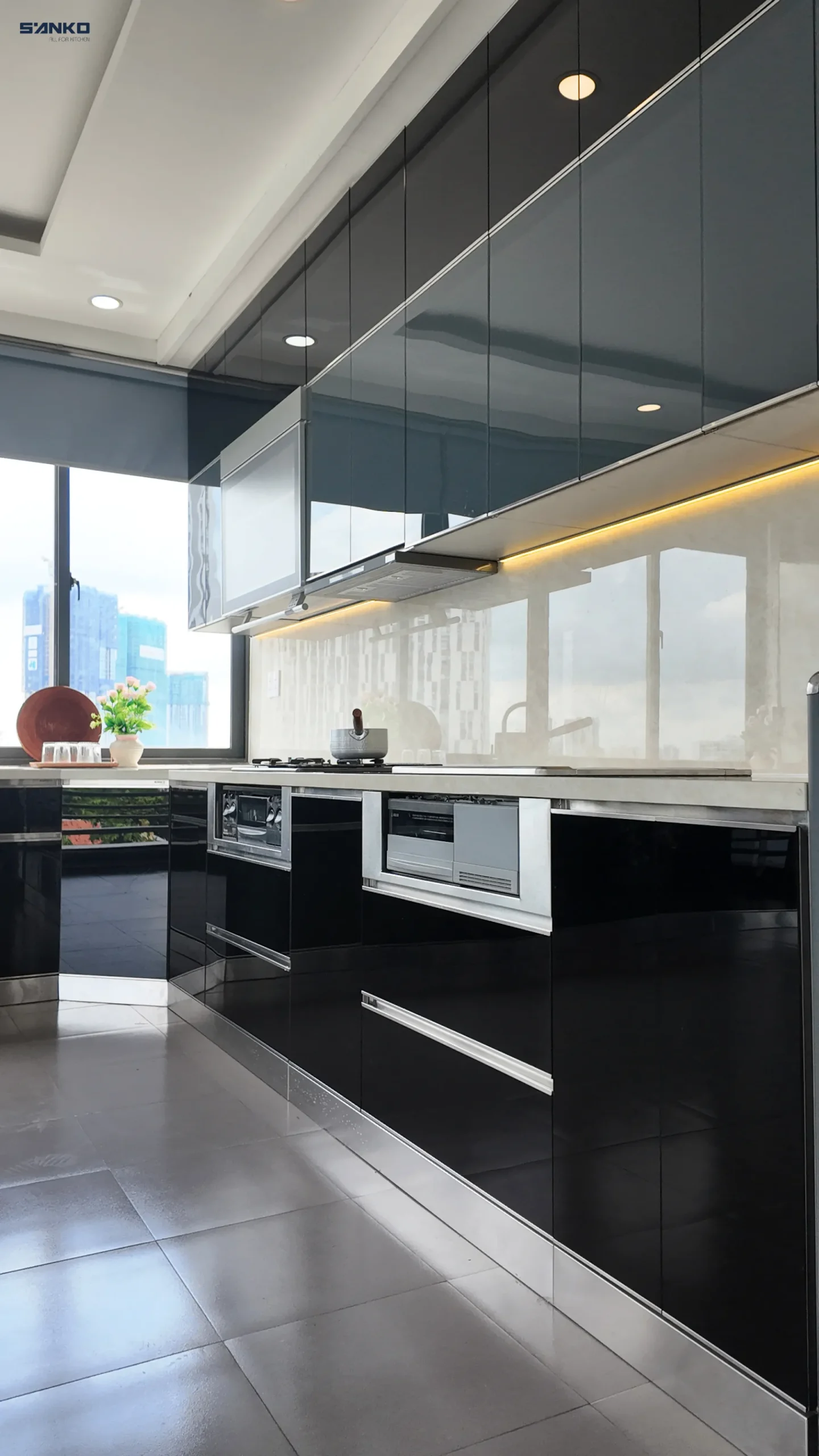 Công trình Tủ bếp Inox hệ Module cánh kính chữ L – Anh Khoa (Quận 2)