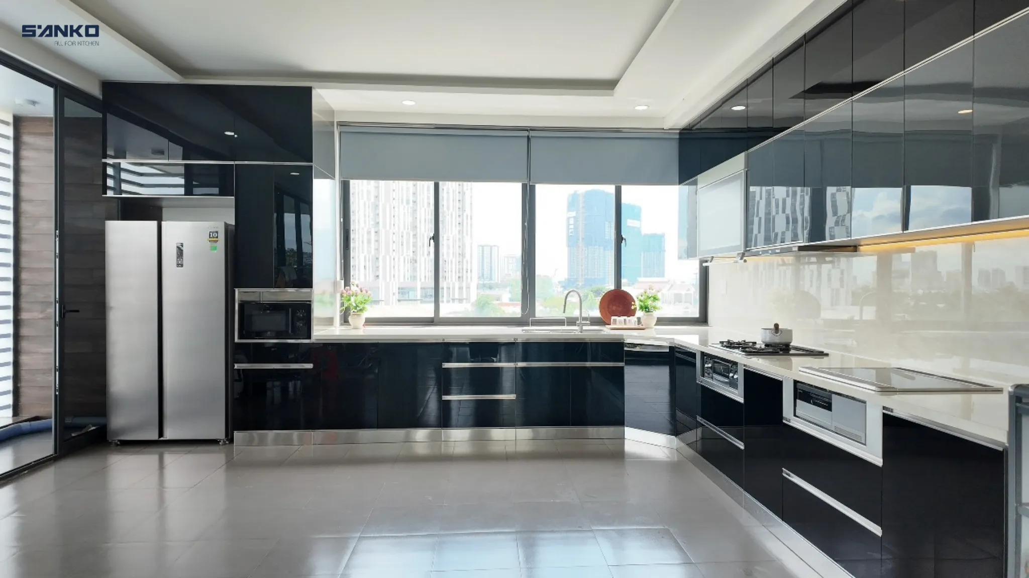 Công trình Tủ bếp Inox hệ Module cánh kính chữ L – Anh Khoa (Quận 2)