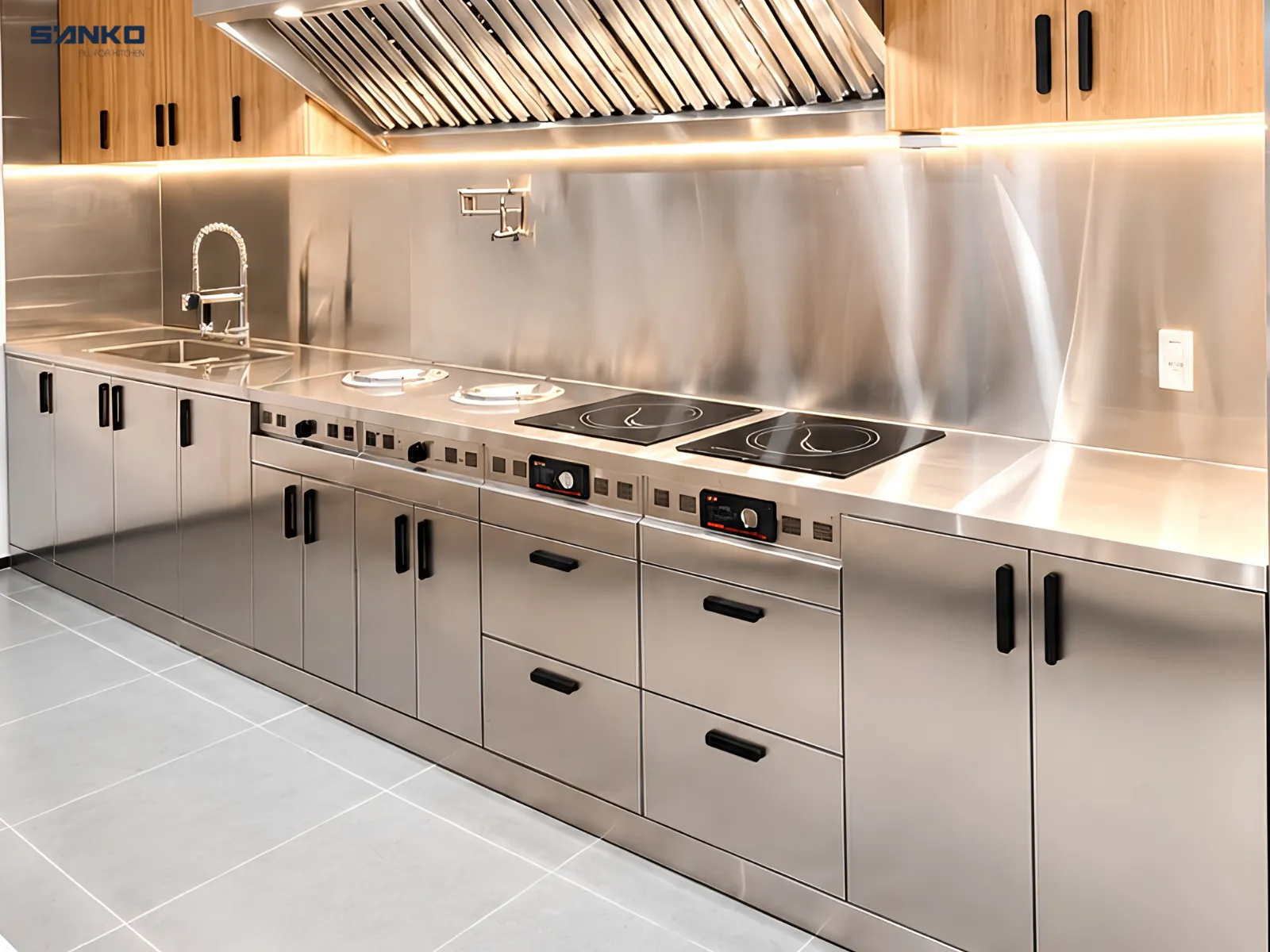 tủ bếp inox cánh inox