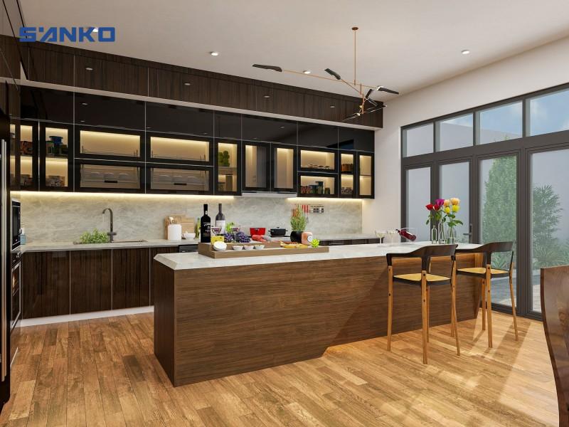 Tủ Bếp Khung Inox Cánh Gỗ Cho Không Gian Bếp Sang Trọng
