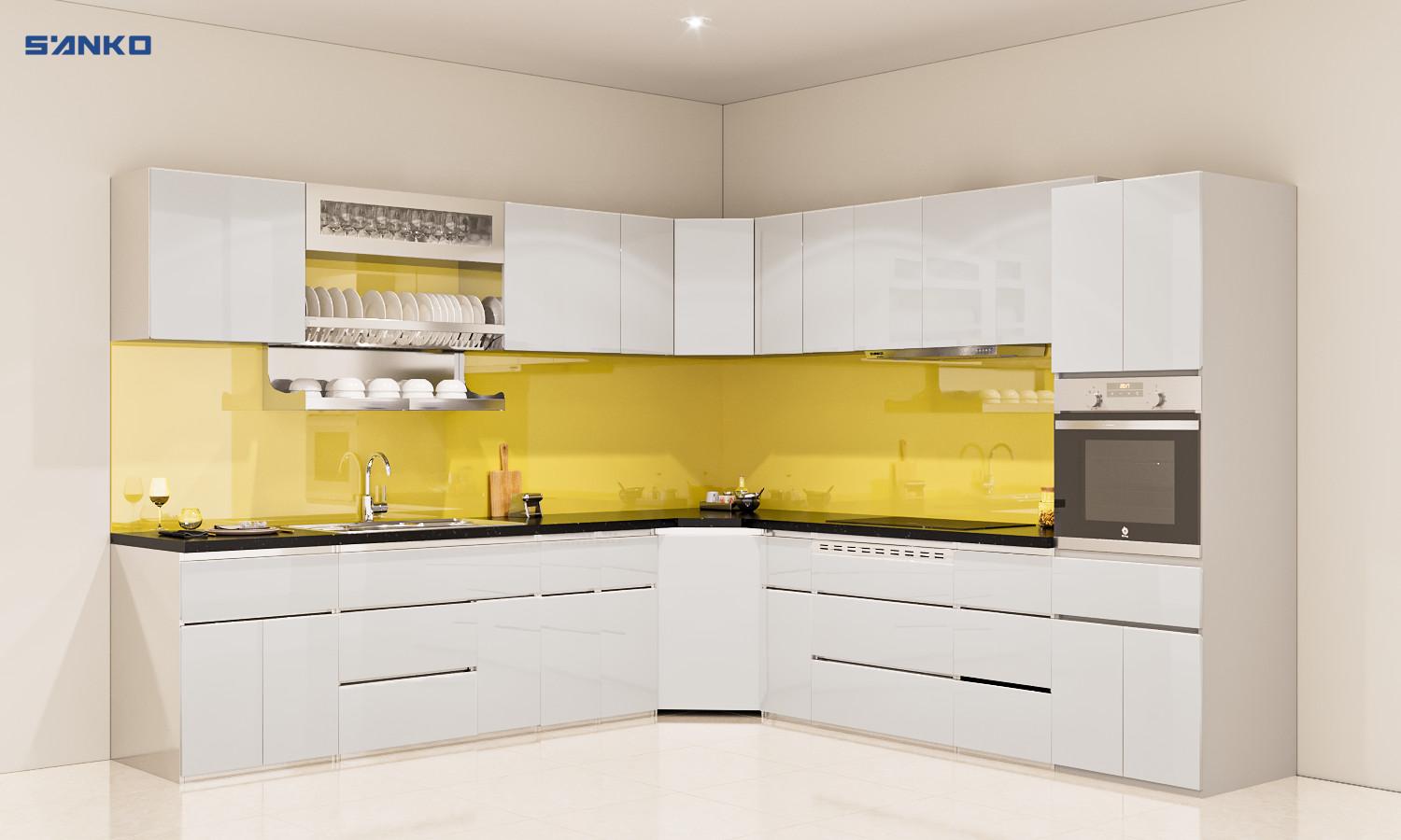 Tủ bếp inox cánh kính cường lực