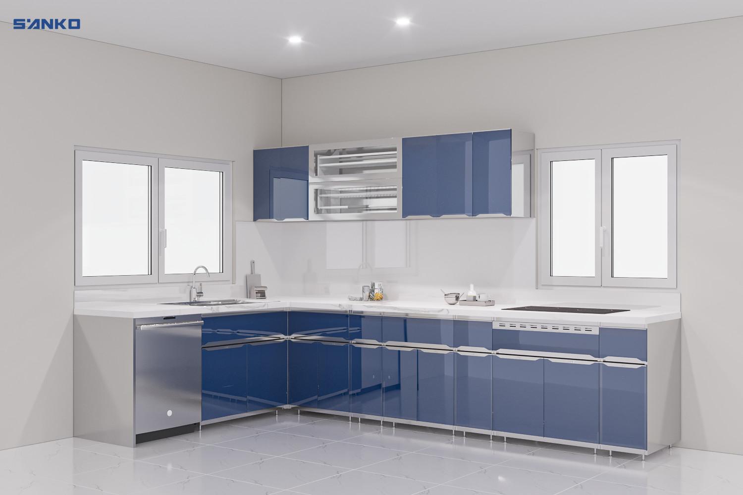 Tủ bếp inox cánh kính cường lực